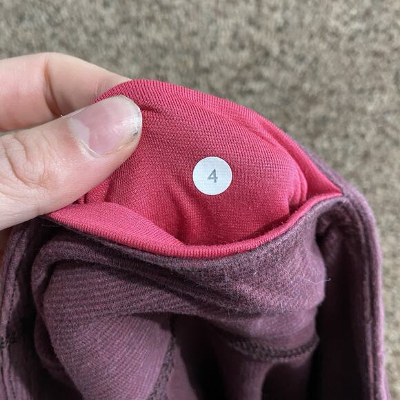 Lululemon Wunder Under Pant Burgundy Purple Stripes Cotton Size 4 Athletic - Picture 8 of 9